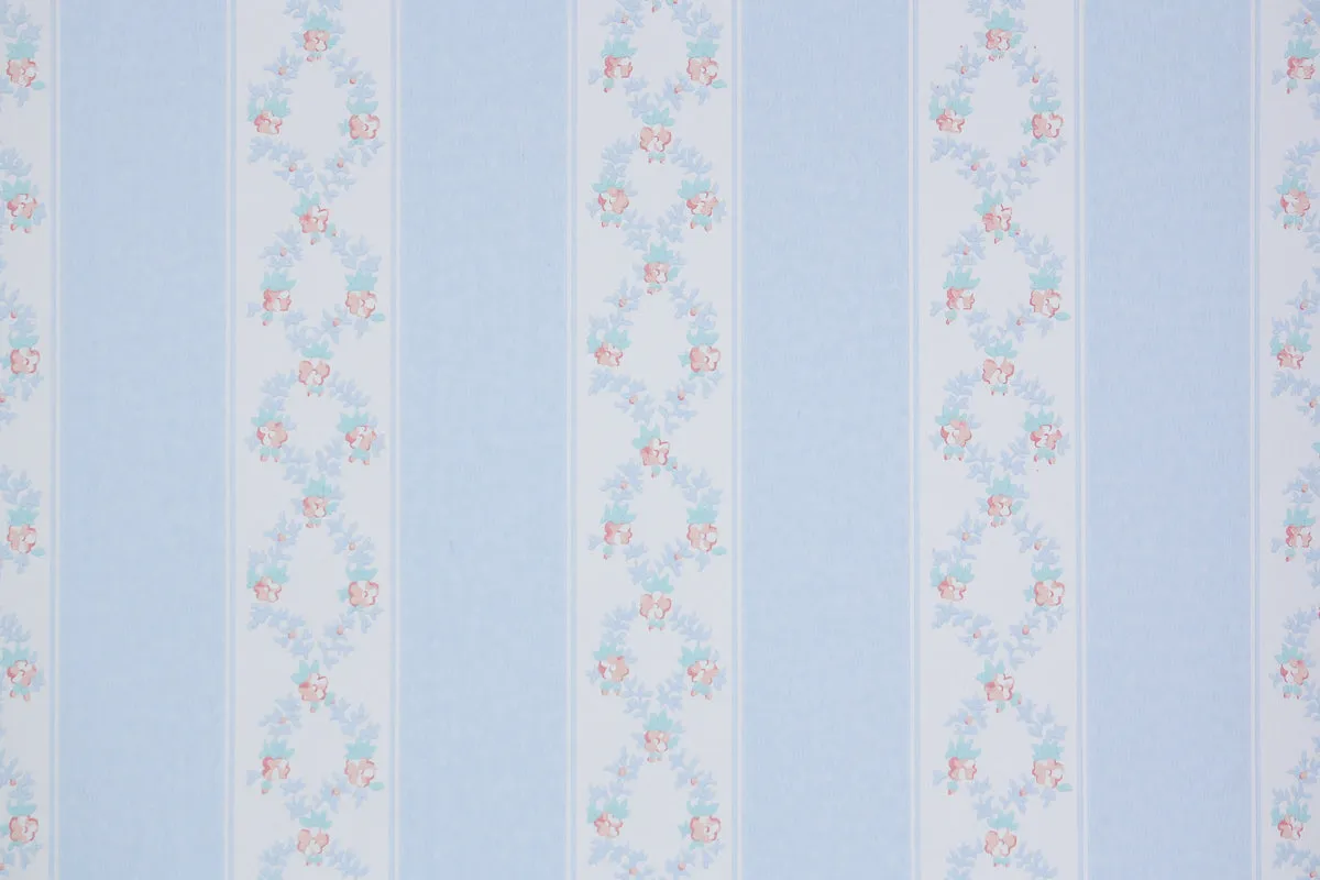 1980s Floral Stripe Vintage Wallpaper