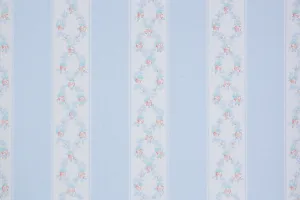 1980s Floral Stripe Vintage Wallpaper