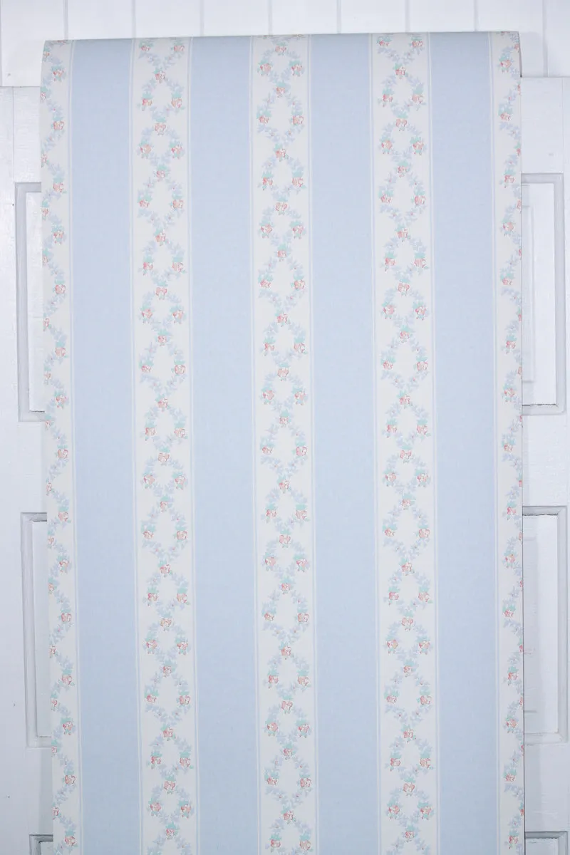 1980s Floral Stripe Vintage Wallpaper