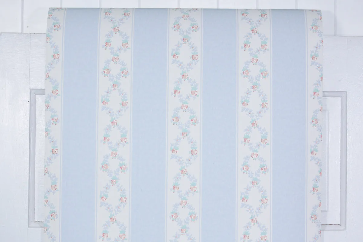 1980s Floral Stripe Vintage Wallpaper