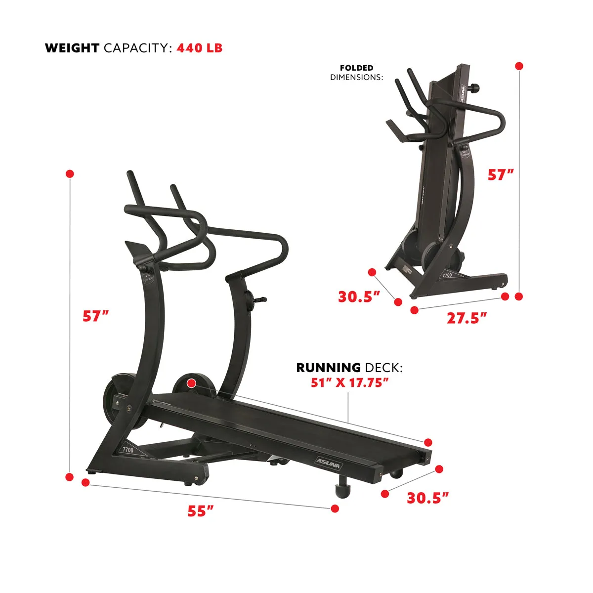 Asuna Heavy Duty Manual Treadmill w/ Incline, 400 LB High Weight Capacity