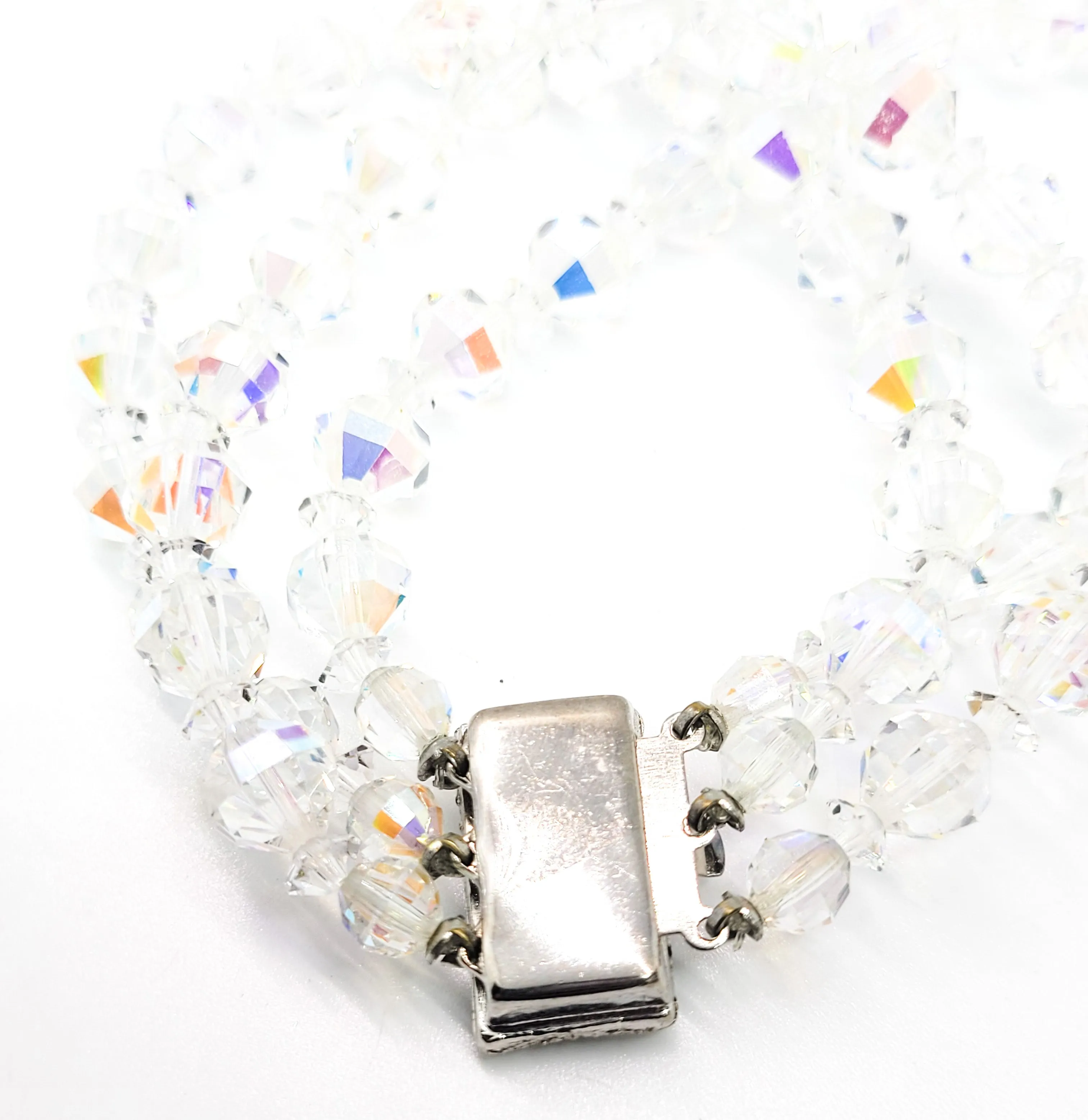 Austrian Crystal Aurora Borealis three layer beaded rhinestone vintage bracelet