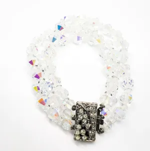 Austrian Crystal Aurora Borealis three layer beaded rhinestone vintage bracelet