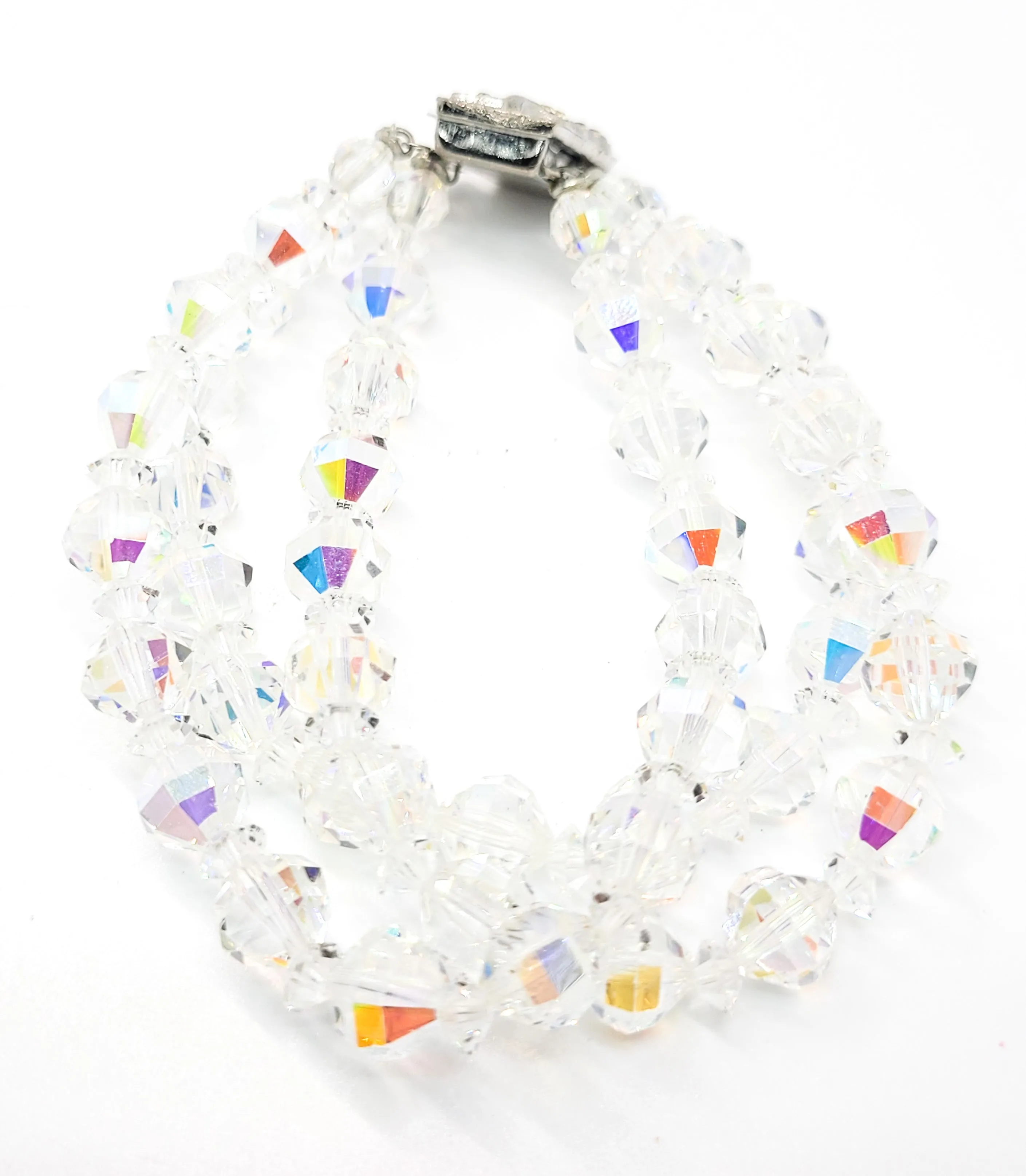 Austrian Crystal Aurora Borealis three layer beaded rhinestone vintage bracelet