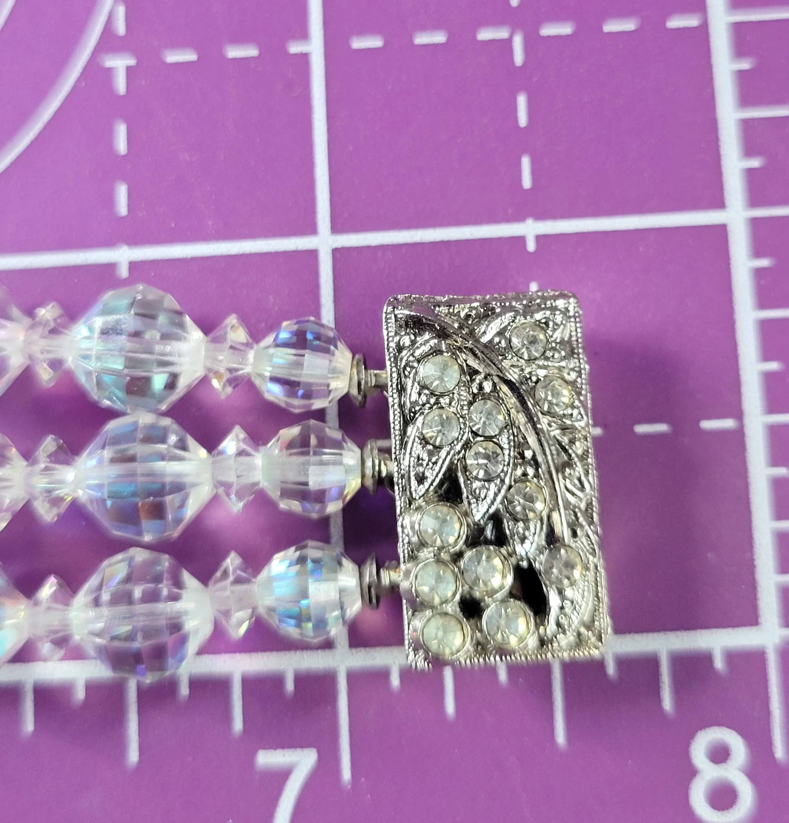 Austrian Crystal Aurora Borealis three layer beaded rhinestone vintage bracelet