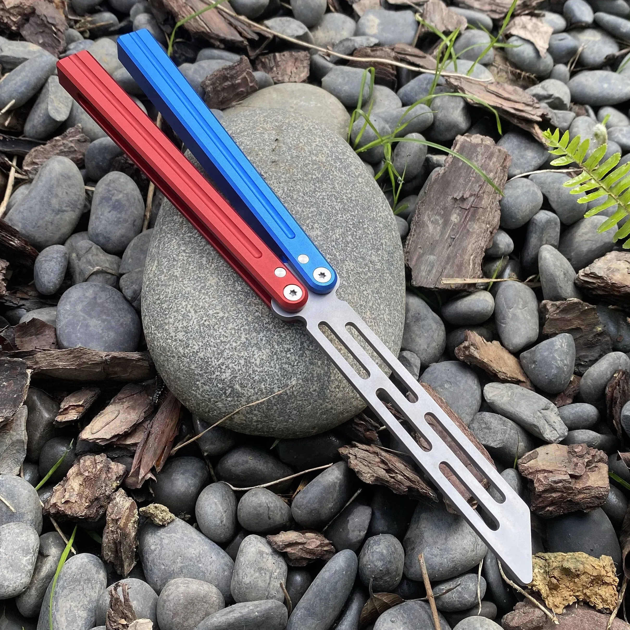 Blue Red Trainer Butterfly Knife