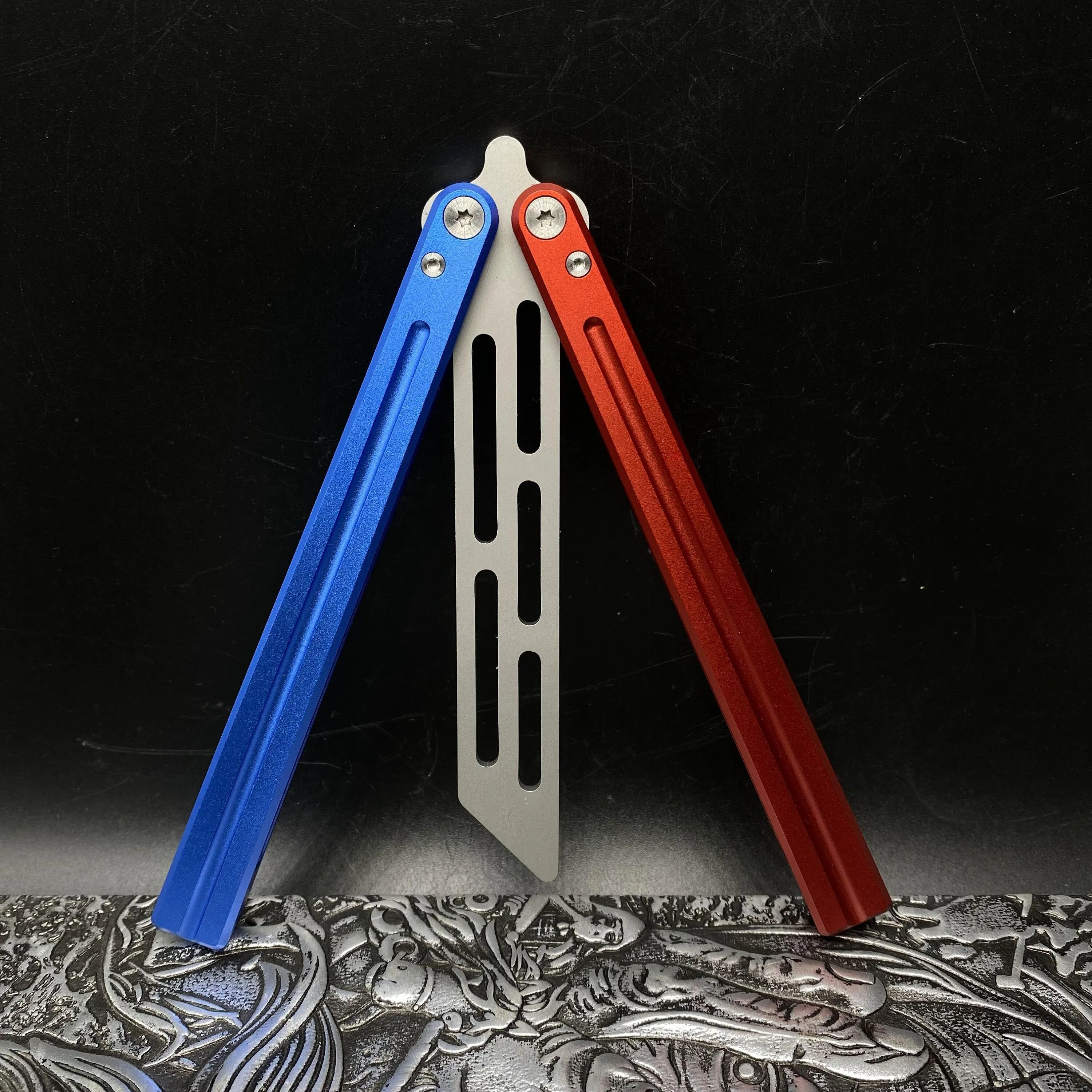 Blue Red Trainer Butterfly Knife