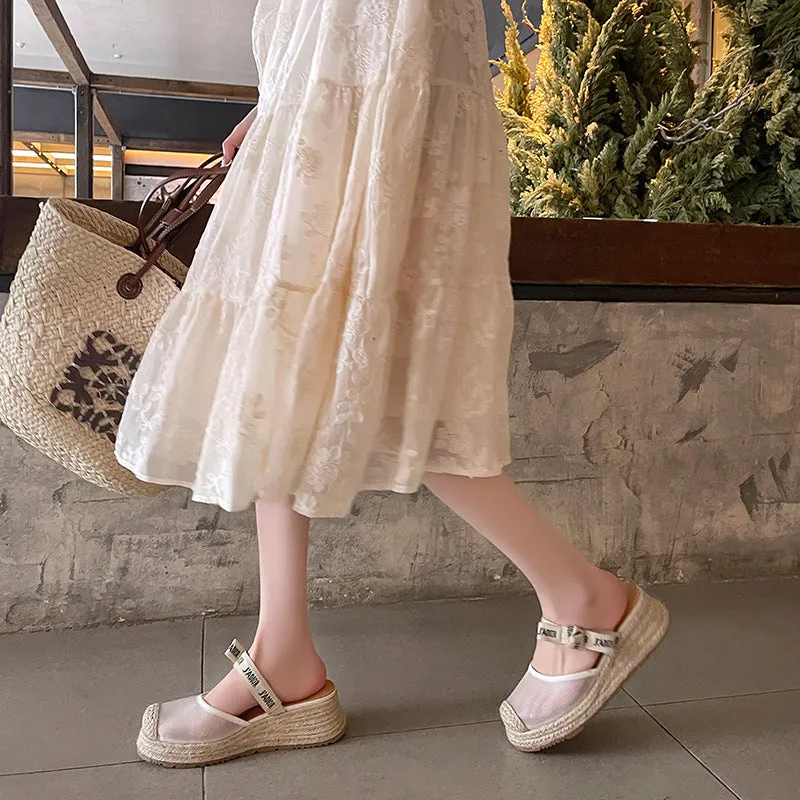 CASUAL WEDGE PLATFORM ESPADRILLE SANDALS WITH BOW TIE