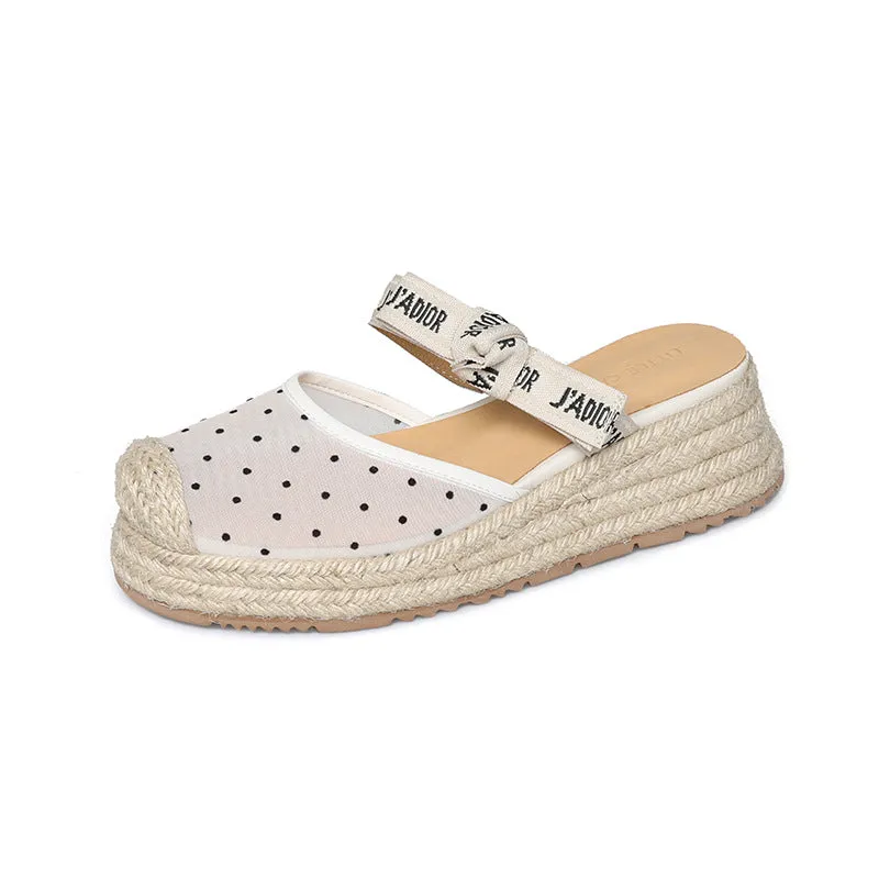 CASUAL WEDGE PLATFORM ESPADRILLE SANDALS WITH BOW TIE