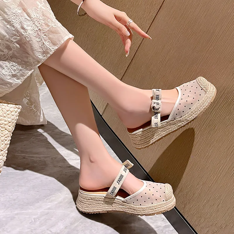 CASUAL WEDGE PLATFORM ESPADRILLE SANDALS WITH BOW TIE