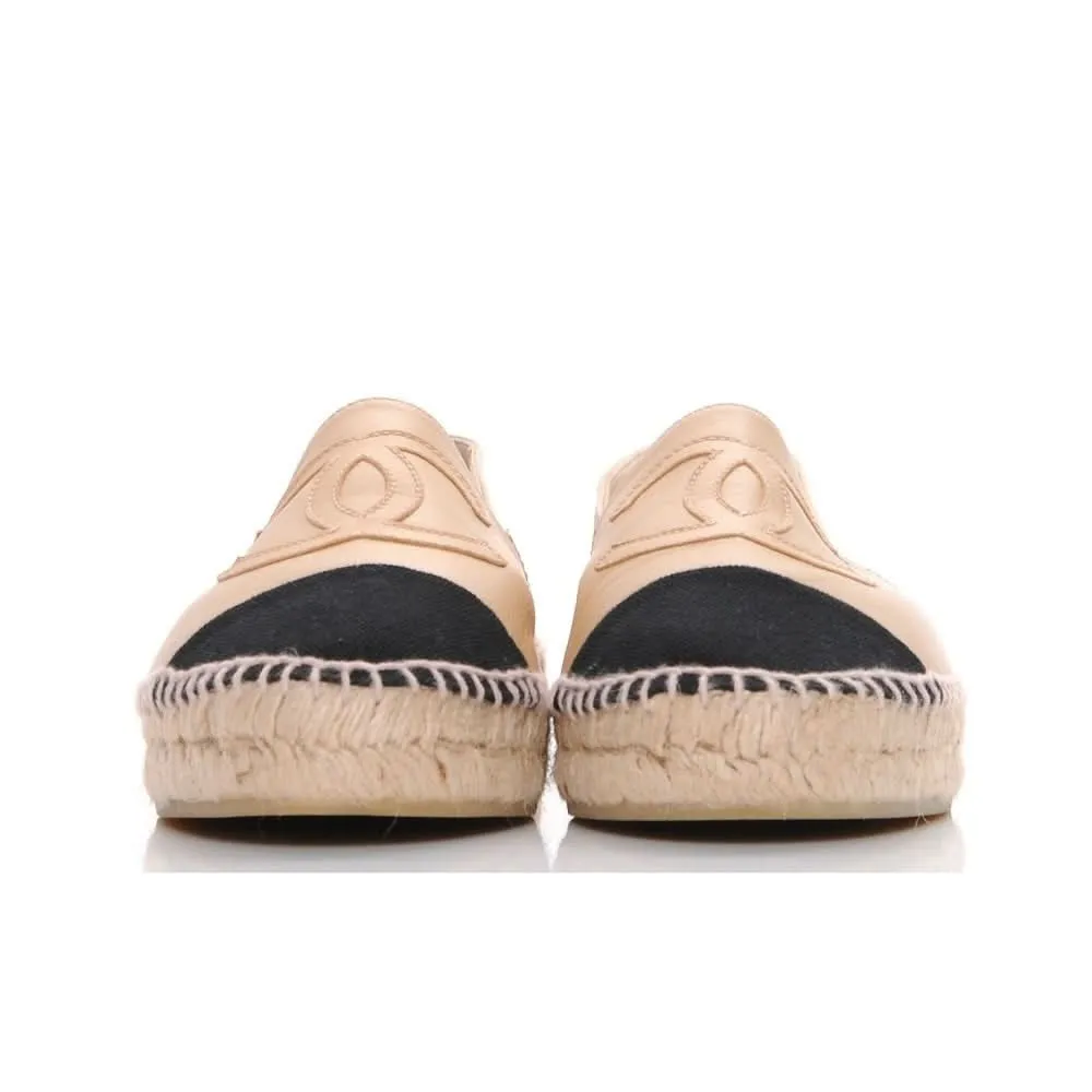 CHANEL Lambskin CC Espadrilles 'Beige Black'