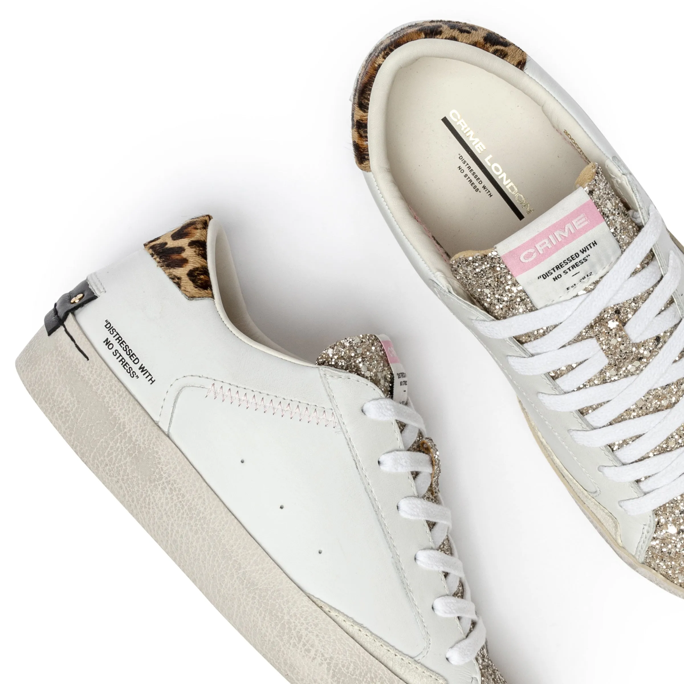 Crime London Glitter Glaze Distressed Platform Trainers
