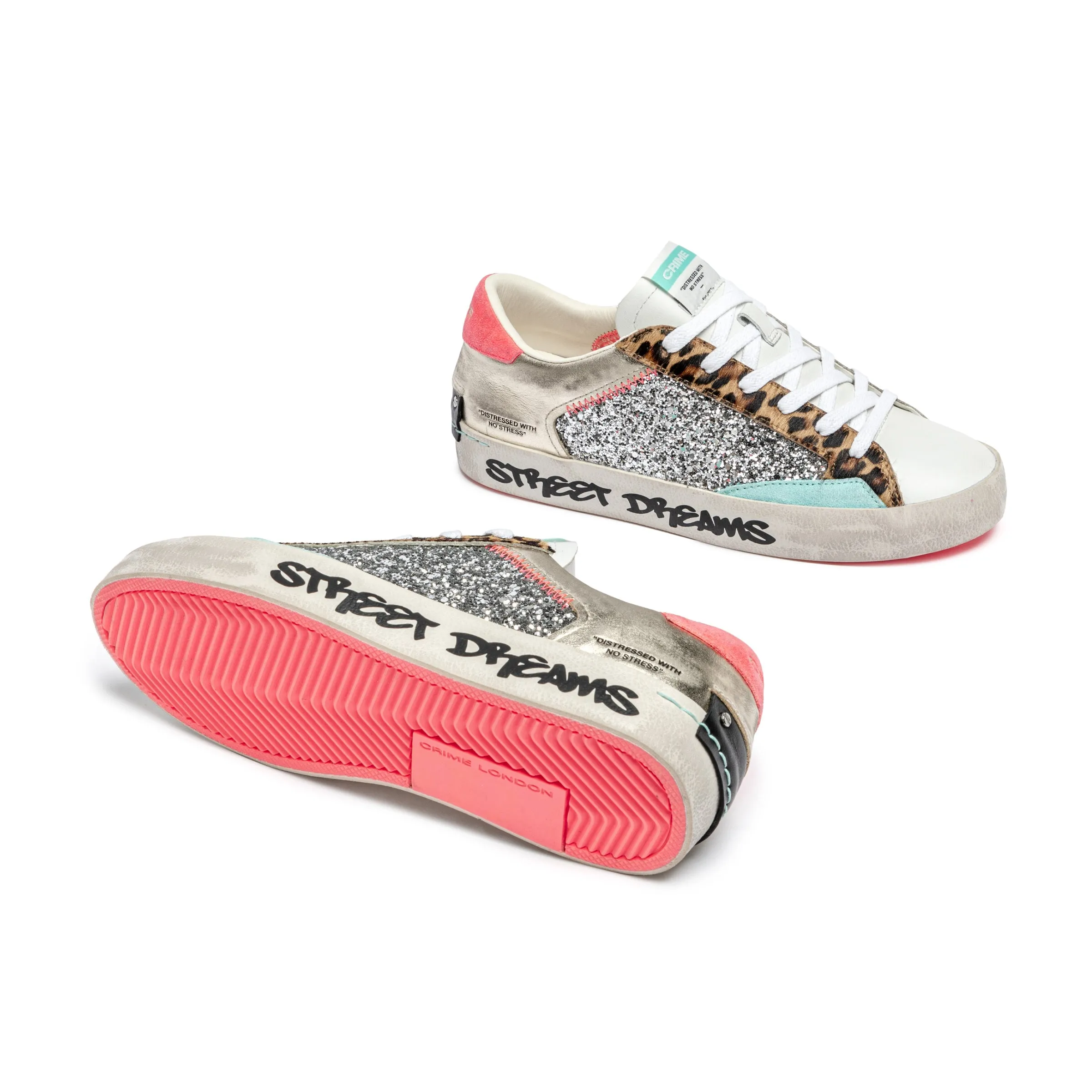 Crime London Platinum Wildlife Distressed Platform Sole Trainers
