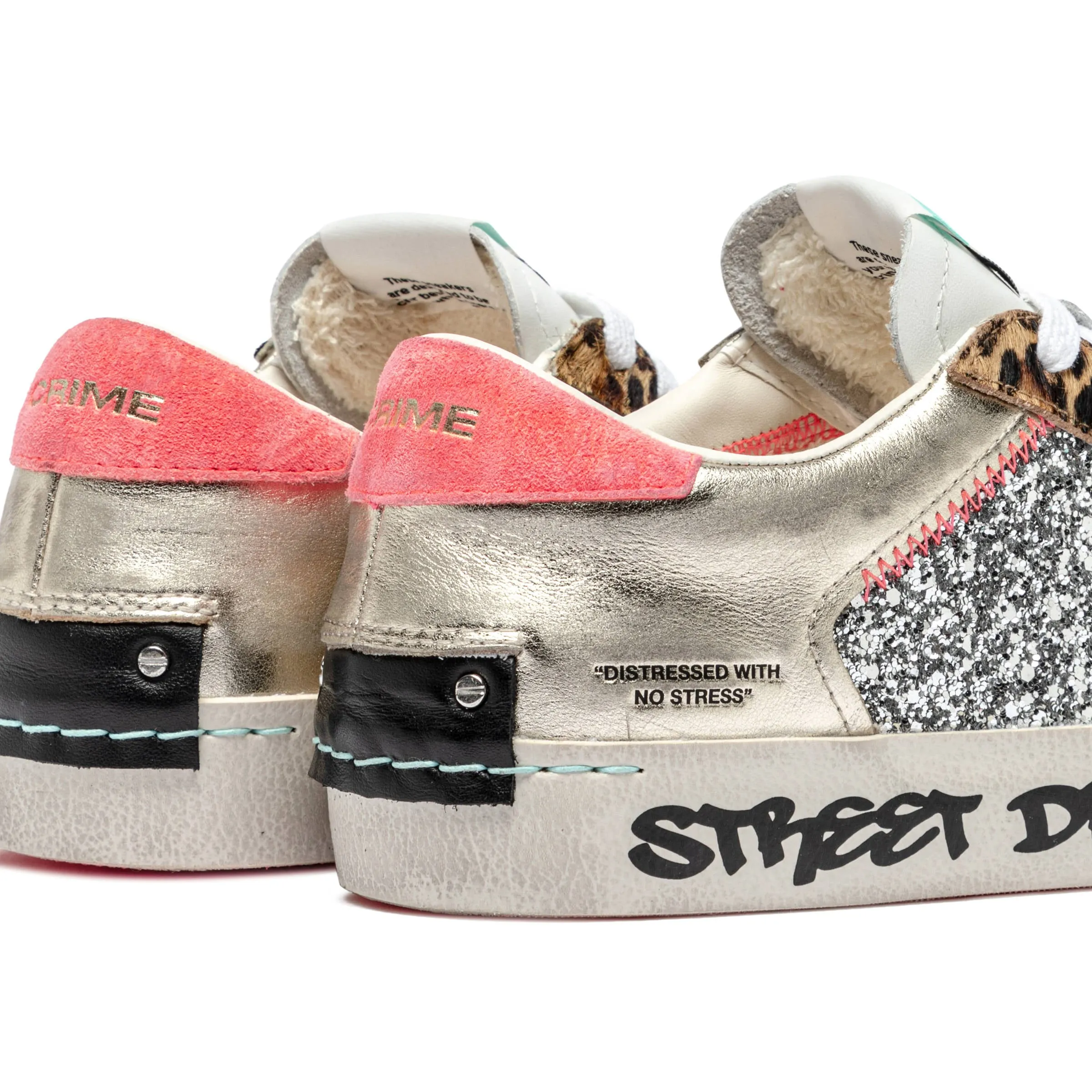 Crime London Platinum Wildlife Distressed Platform Sole Trainers