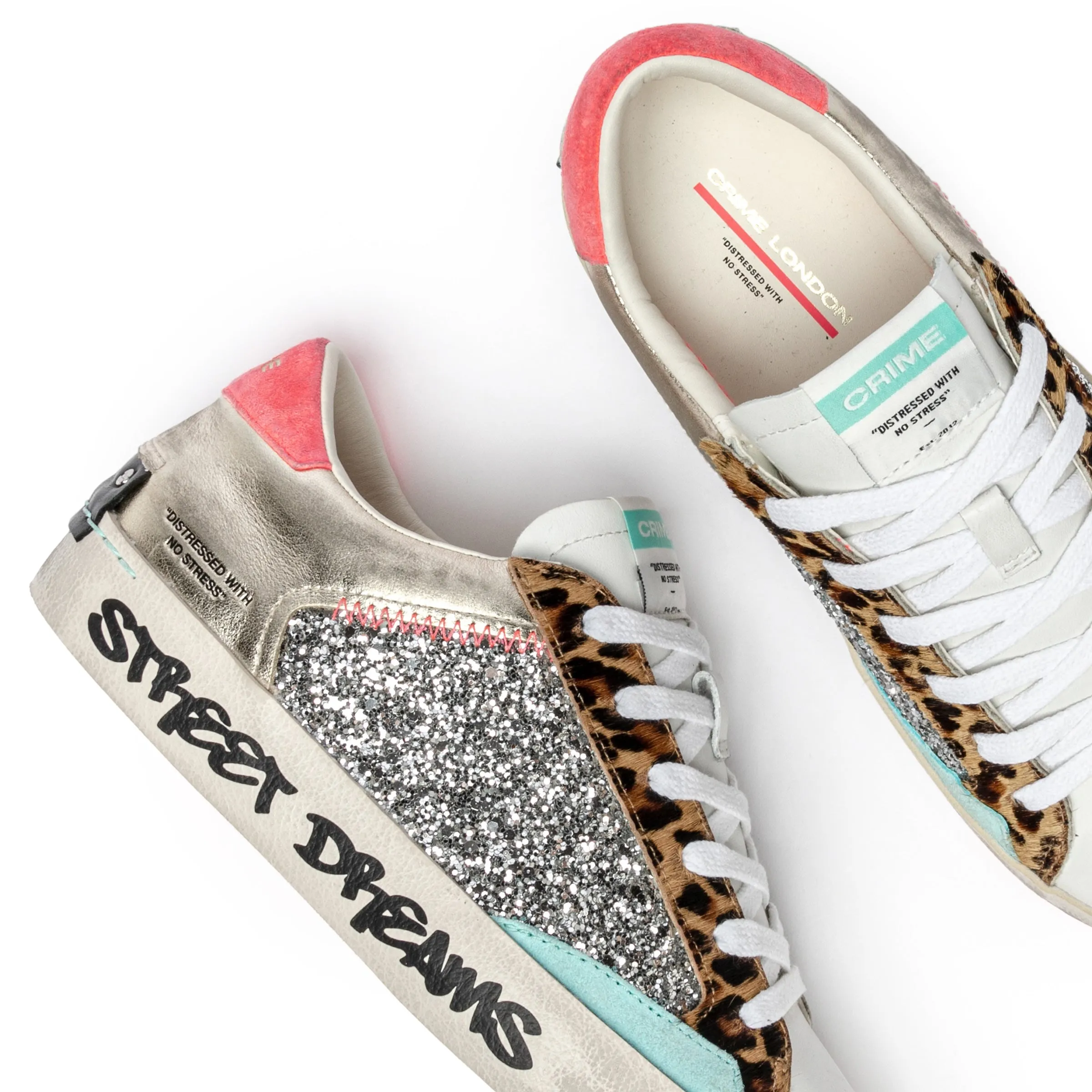 Crime London Platinum Wildlife Distressed Platform Sole Trainers