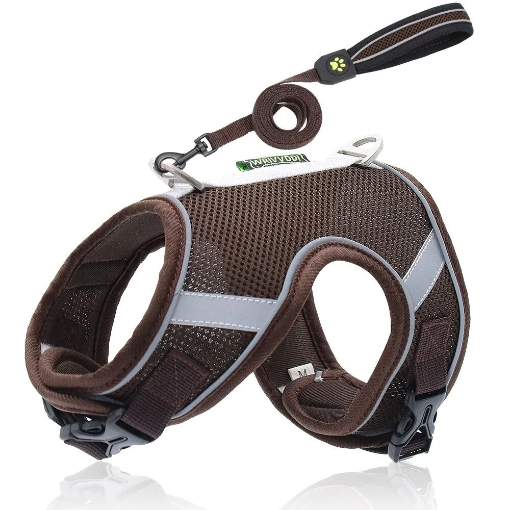 Dog Harness Vest With Lead Leash Small Medium Dogs Cats Reflective Breathable Mesh Pet