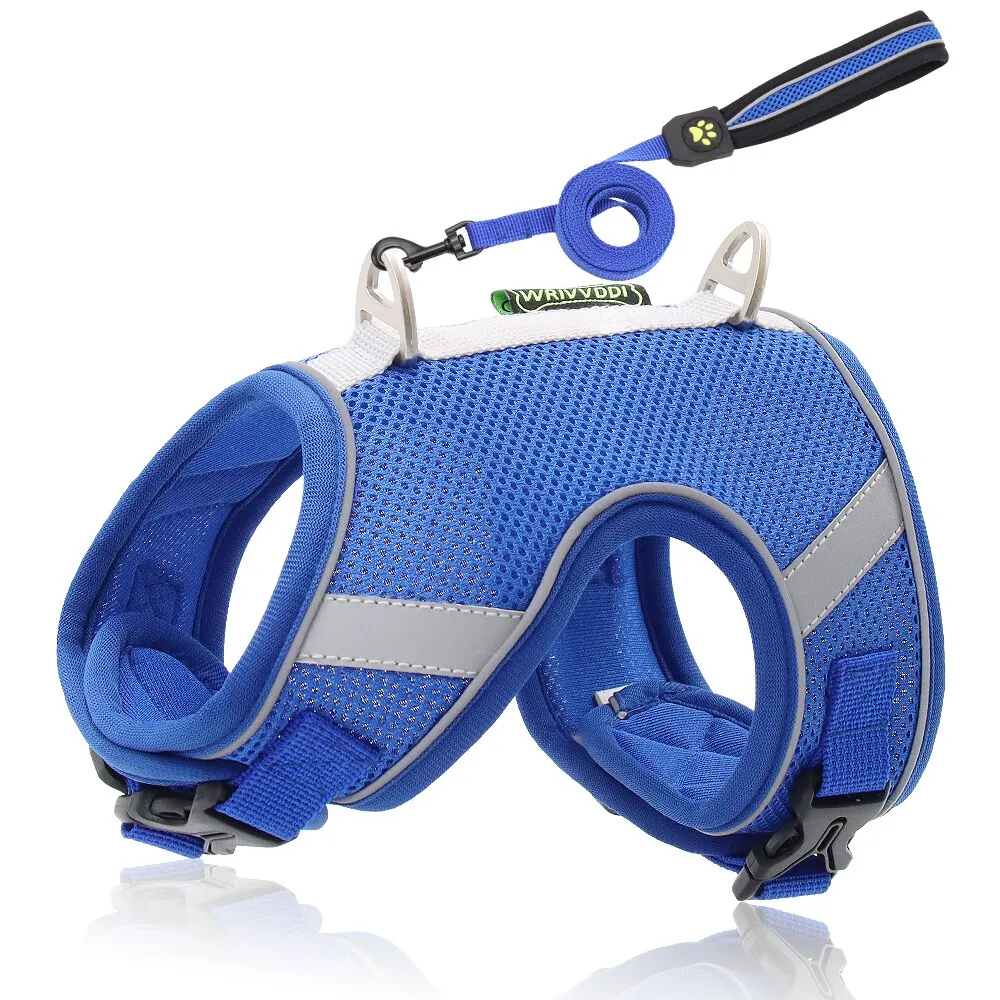 Dog Harness Vest With Lead Leash Small Medium Dogs Cats Reflective Breathable Mesh Pet