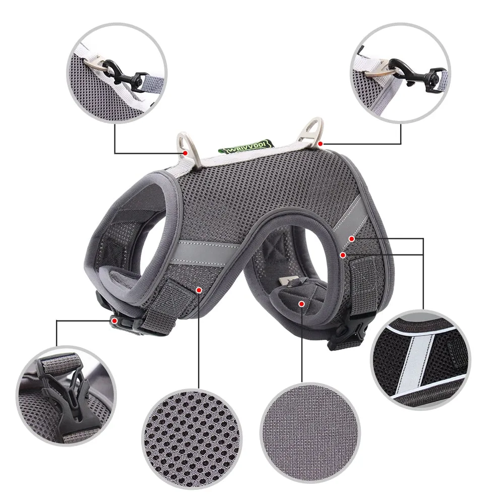 Dog Harness Vest With Lead Leash Small Medium Dogs Cats Reflective Breathable Mesh Pet