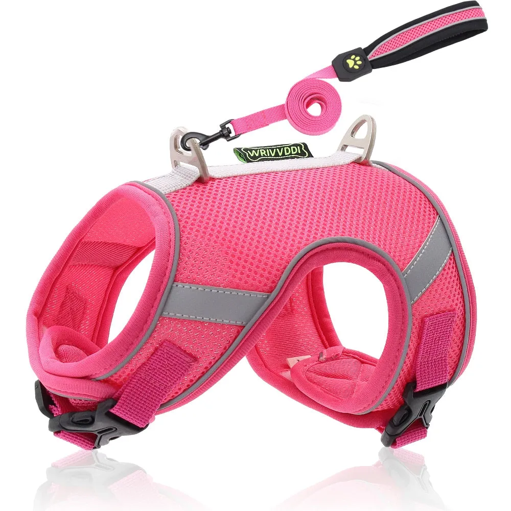 Dog Harness Vest With Lead Leash Small Medium Dogs Cats Reflective Breathable Mesh Pet
