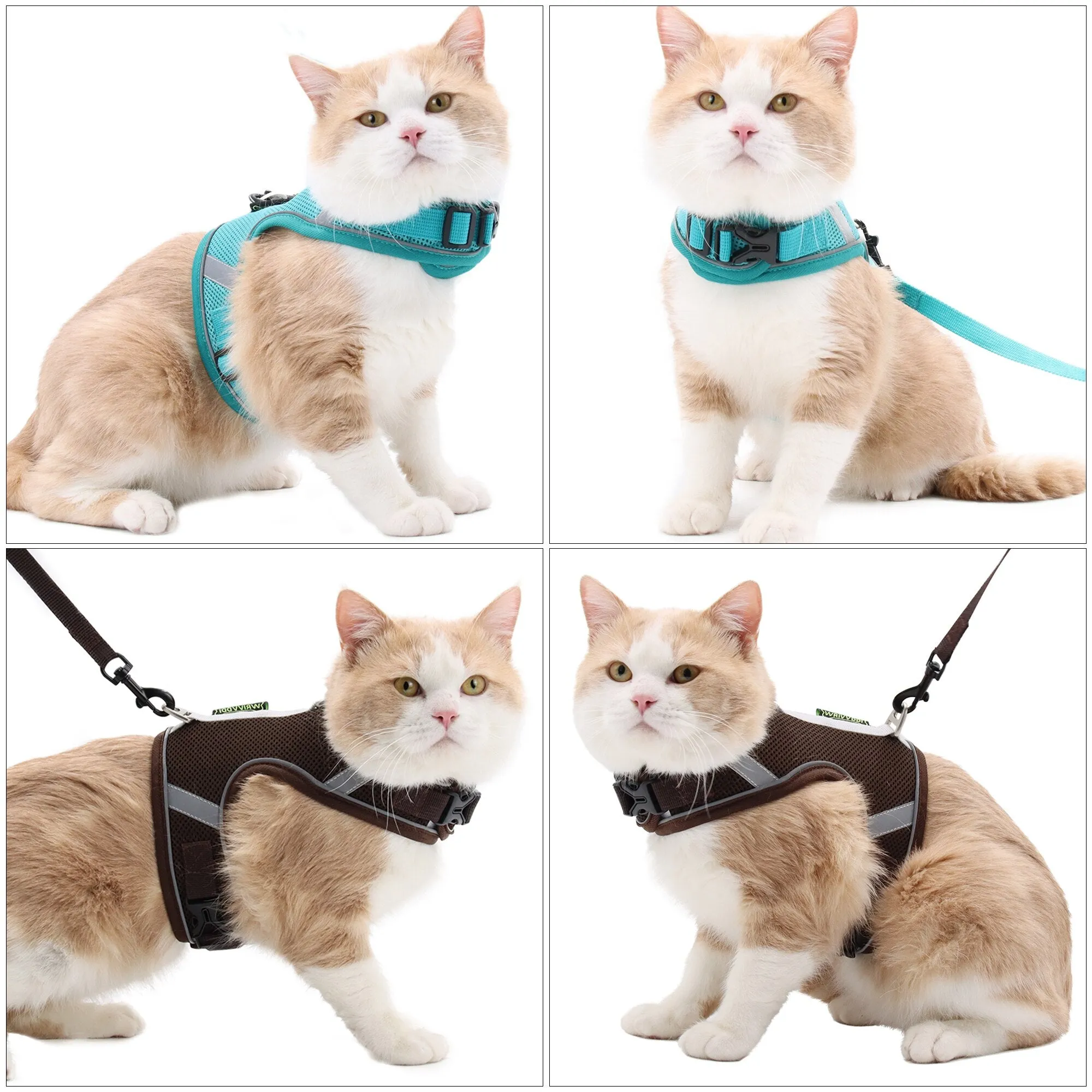 Dog Harness Vest With Lead Leash Small Medium Dogs Cats Reflective Breathable Mesh Pet