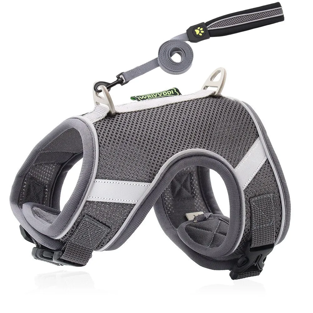 Dog Harness Vest With Lead Leash Small Medium Dogs Cats Reflective Breathable Mesh Pet