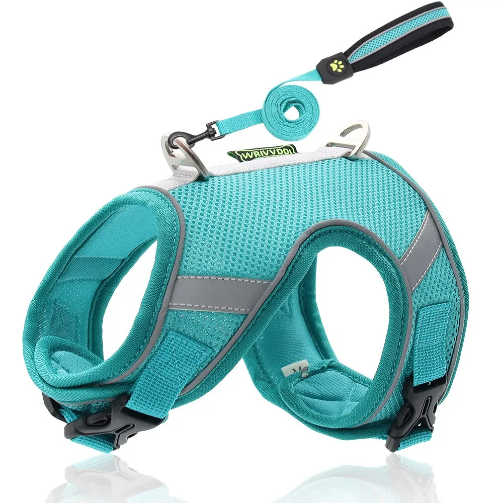 Dog Harness Vest With Lead Leash Small Medium Dogs Cats Reflective Breathable Mesh Pet