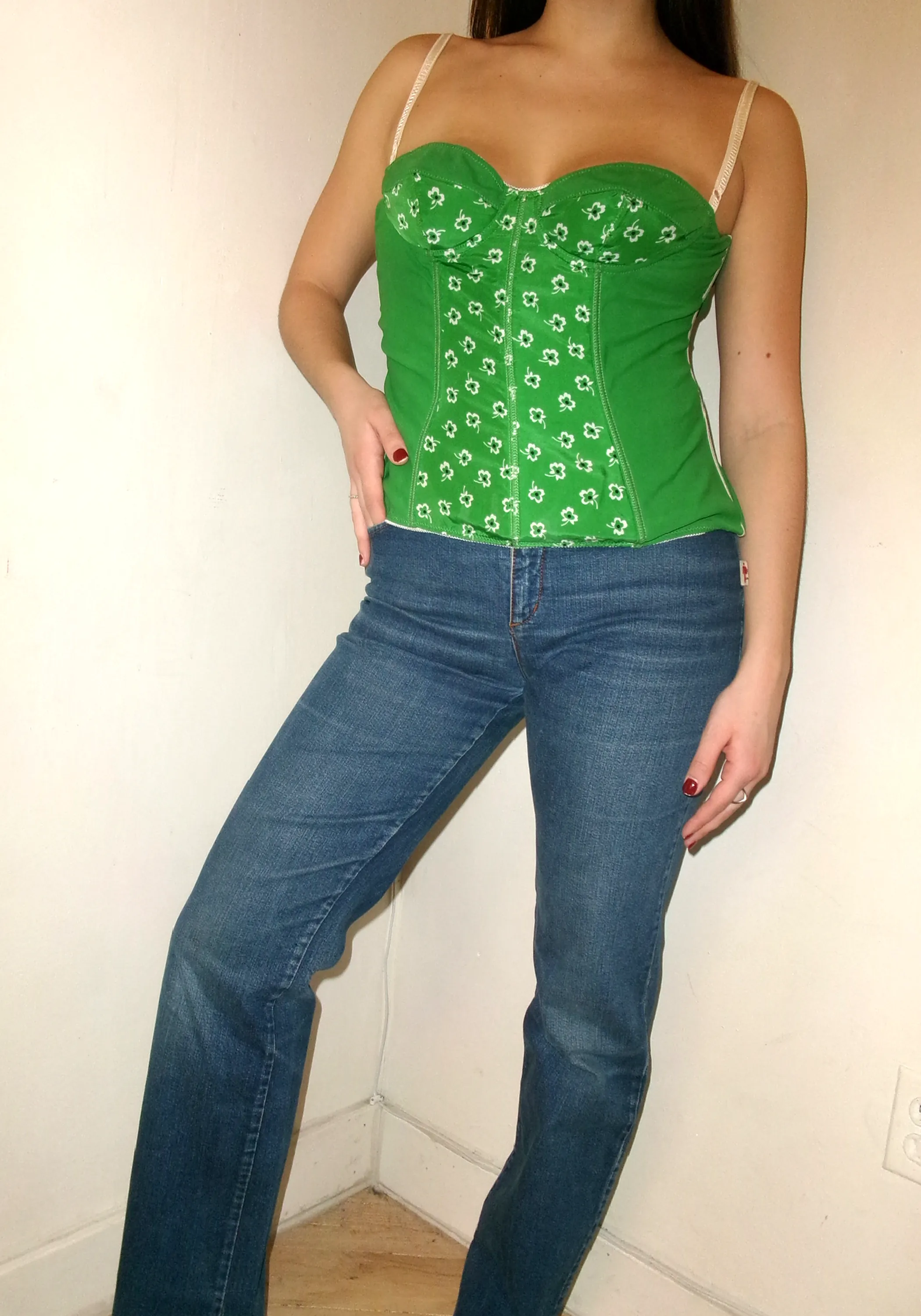 Dolce and Gabbana Green Floral Print Bustier