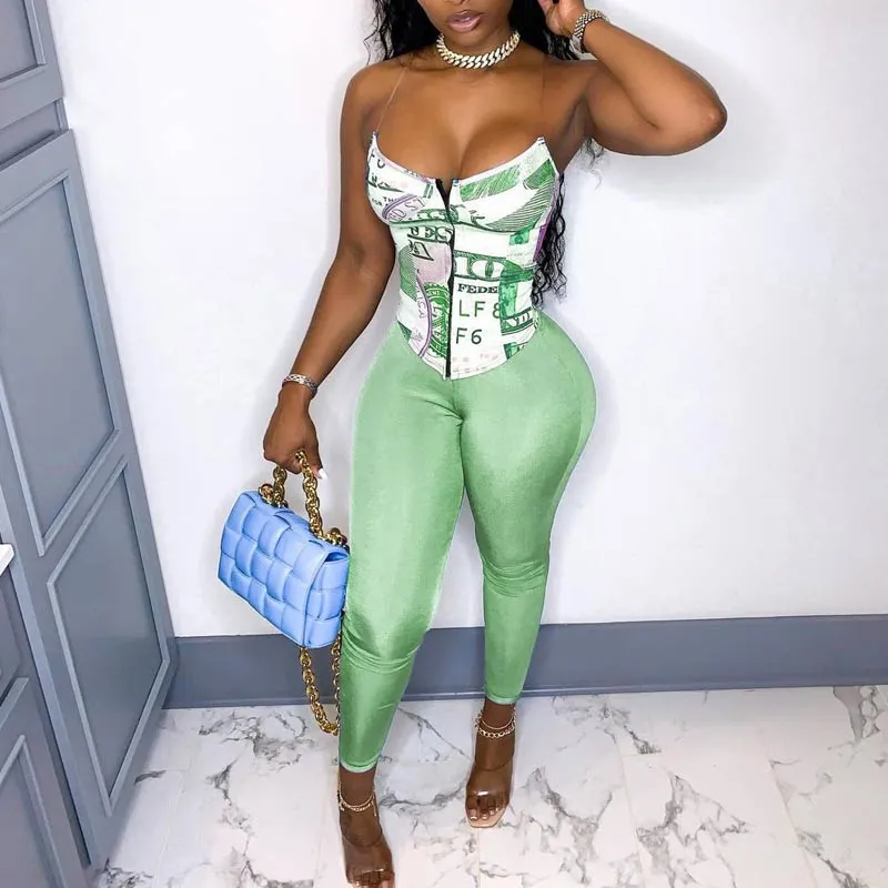 Dollar Pattern Sleeveless 2PCS Set