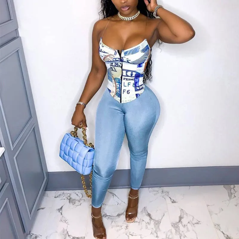 Dollar Pattern Sleeveless 2PCS Set