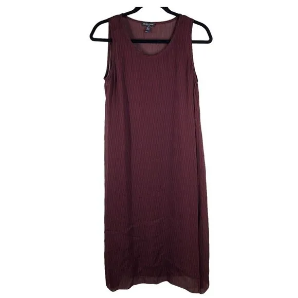 Eileen Fisher Maroon Silk Geo Print Tank Dress Sleeveless Size Petite Small