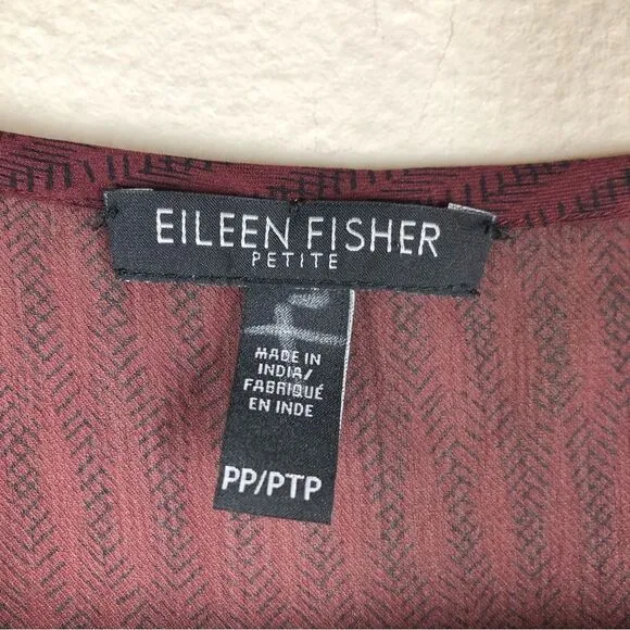 Eileen Fisher Maroon Silk Geo Print Tank Dress Sleeveless Size Petite Small