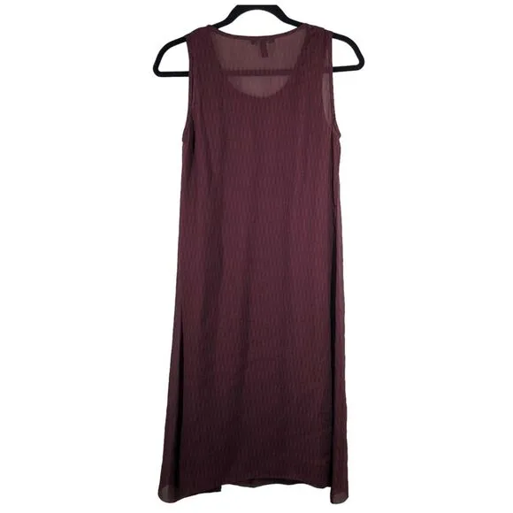 Eileen Fisher Maroon Silk Geo Print Tank Dress Sleeveless Size Petite Small