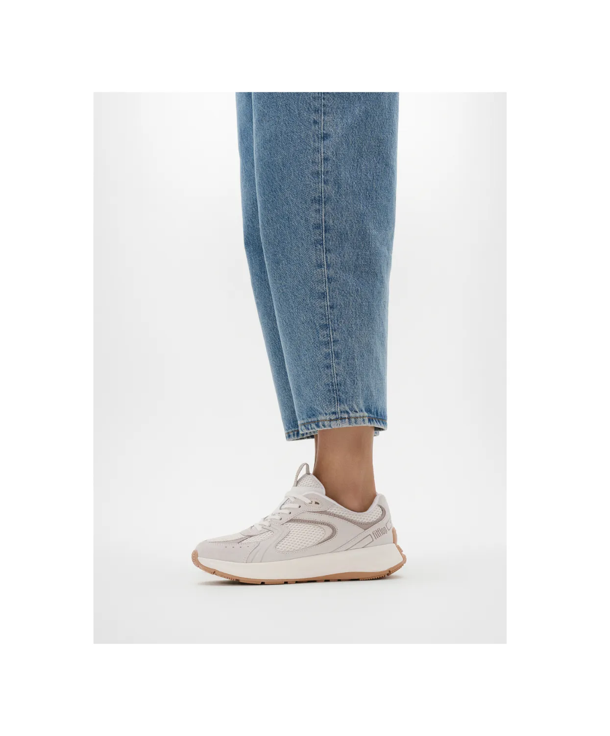 FitFlop F-Mode Flow Suede Mesh Leather Flatform Sneaker Urban White