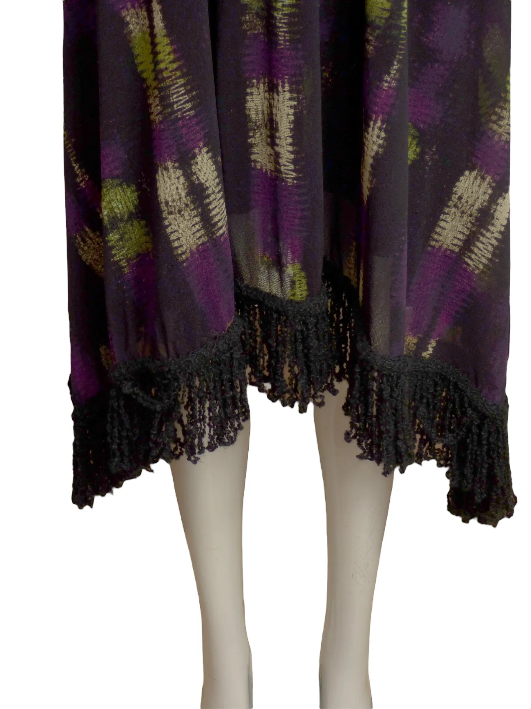 FUZZI- Printed Mesh Fringe Maxi Dress, Size 6