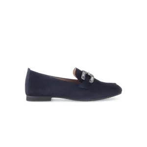 Gabor Jackie 65.210.16 Navy Suede/Silver Loafer