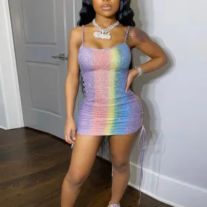 Glitter Rainbow Pattern Sleeveless Mini Dress