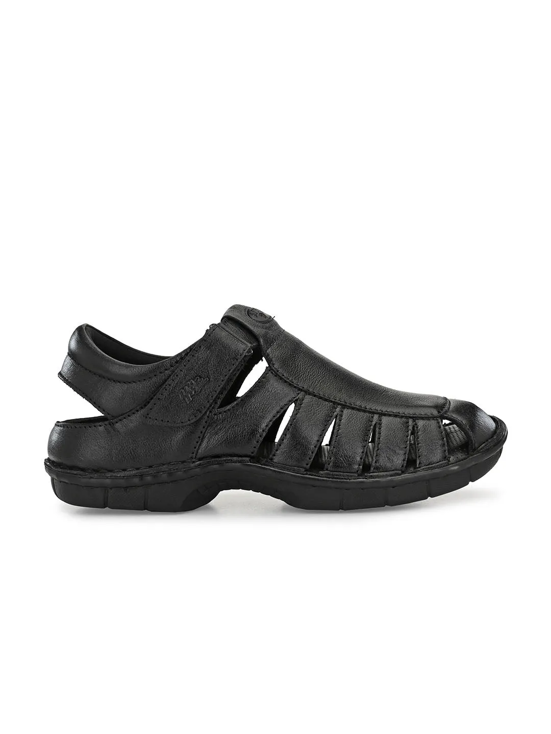HITZ9603 Men's Black Leather Casual Velcro Sandals