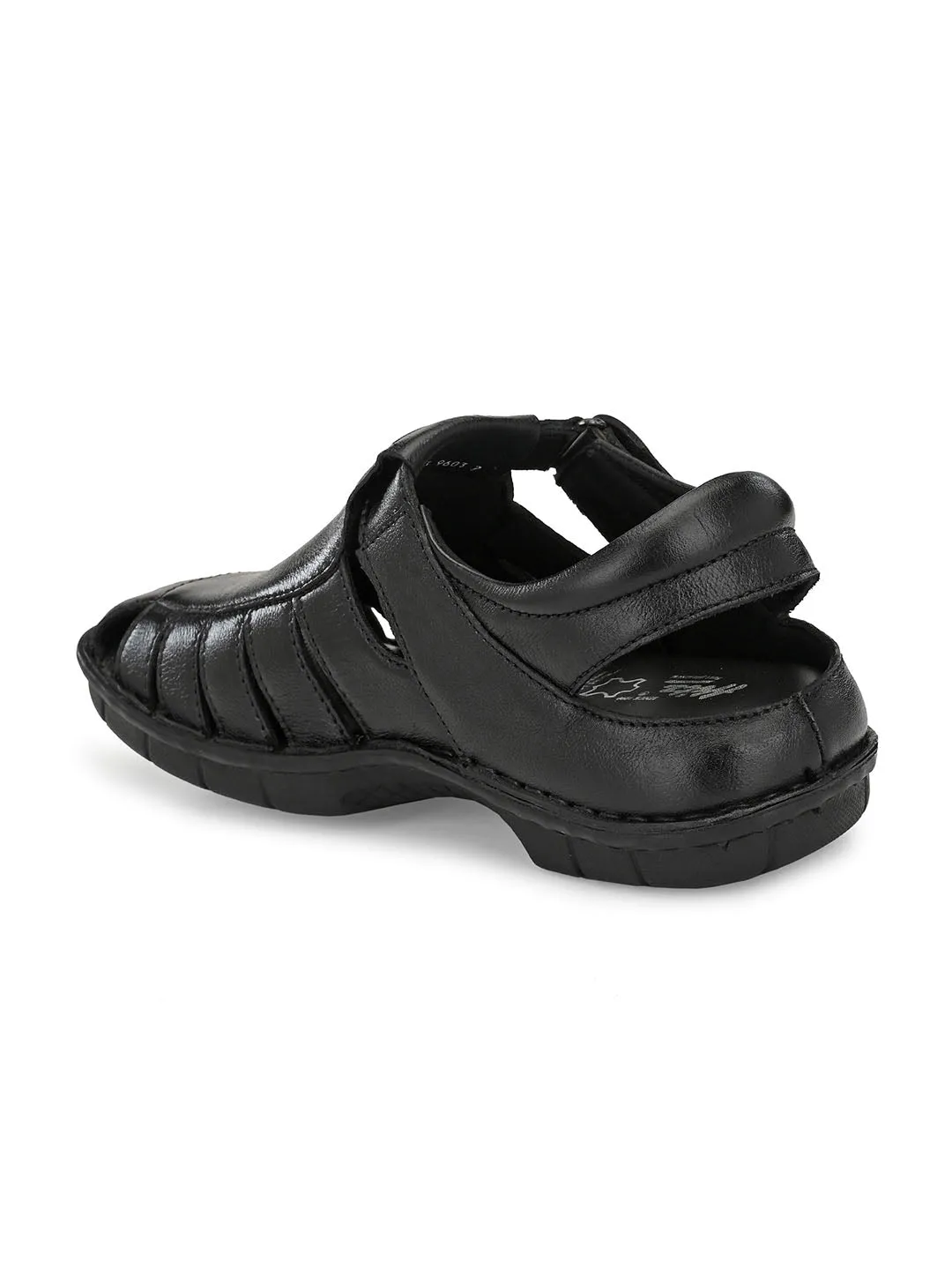 HITZ9603 Men's Black Leather Casual Velcro Sandals