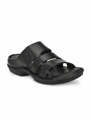HITZ9617 Men's Black Leather Casual Open Slipper