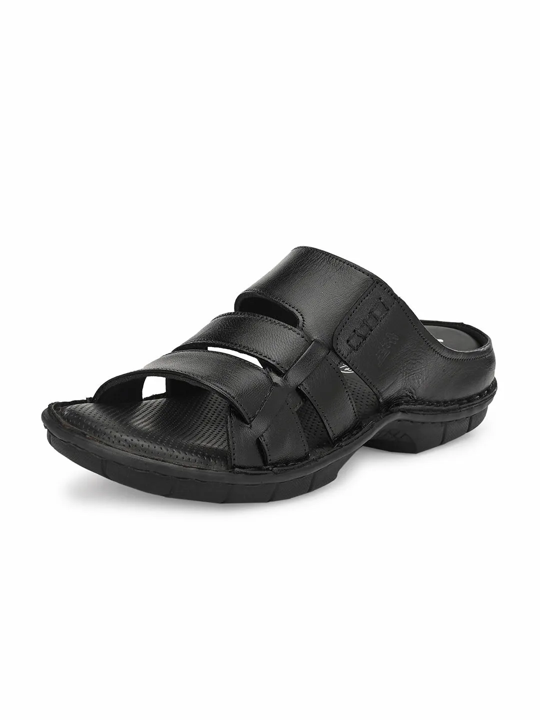 HITZ9617 Men's Black Leather Casual Open Slipper