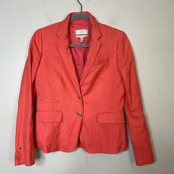 J. Crew Women’s Classic Schoolboy Blazer in Herringbone Coral Viscose Size 2