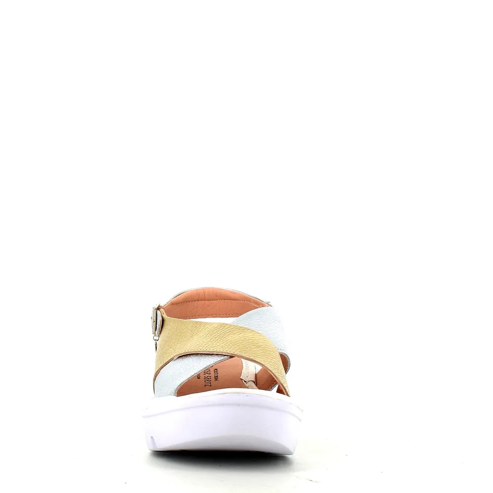 Jose Saenz Wedge Criss Sandal Gold/Silver