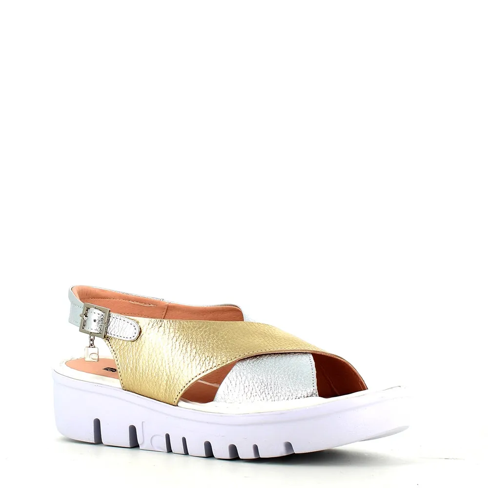 Jose Saenz Wedge Criss Sandal Gold/Silver