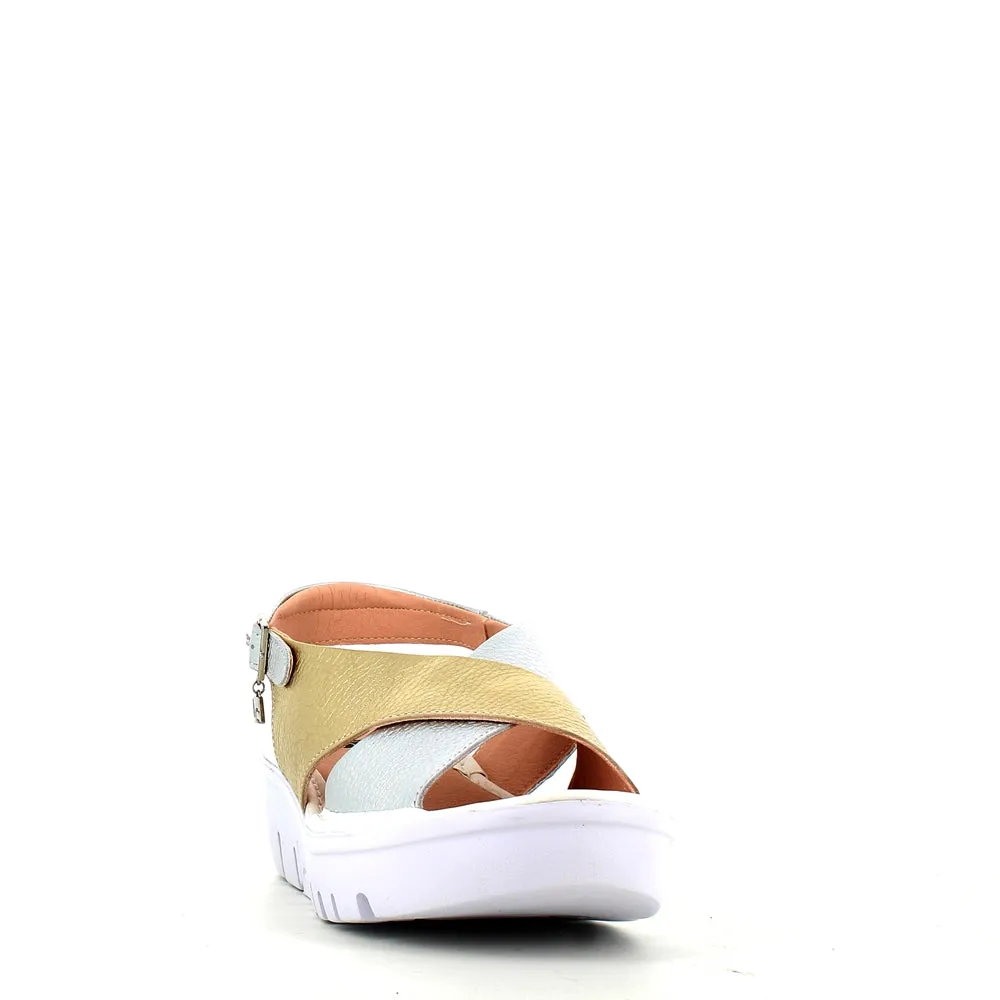 Jose Saenz Wedge Criss Sandal Gold/Silver