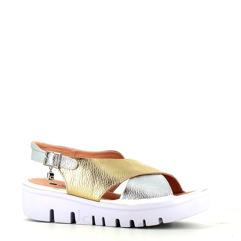 Jose Saenz Wedge Criss Sandal Gold/Silver