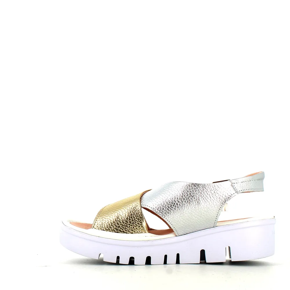 Jose Saenz Wedge Criss Sandal Gold/Silver