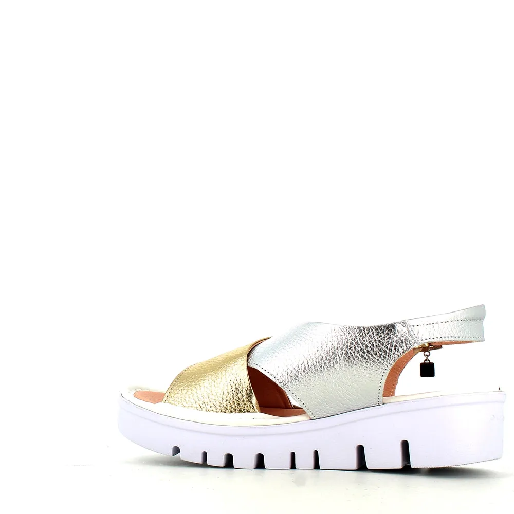 Jose Saenz Wedge Criss Sandal Gold/Silver