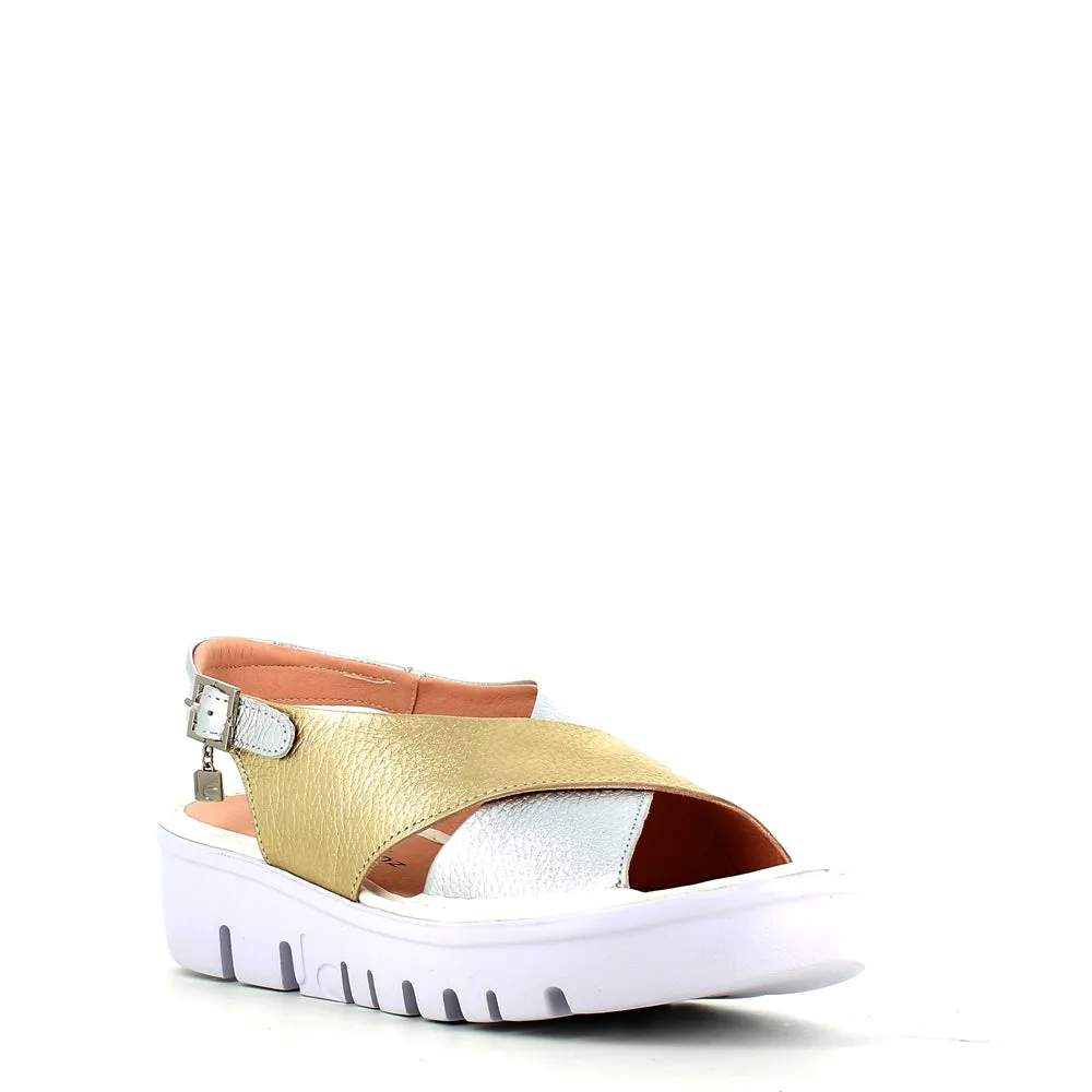 Jose Saenz Wedge Criss Sandal Gold/Silver