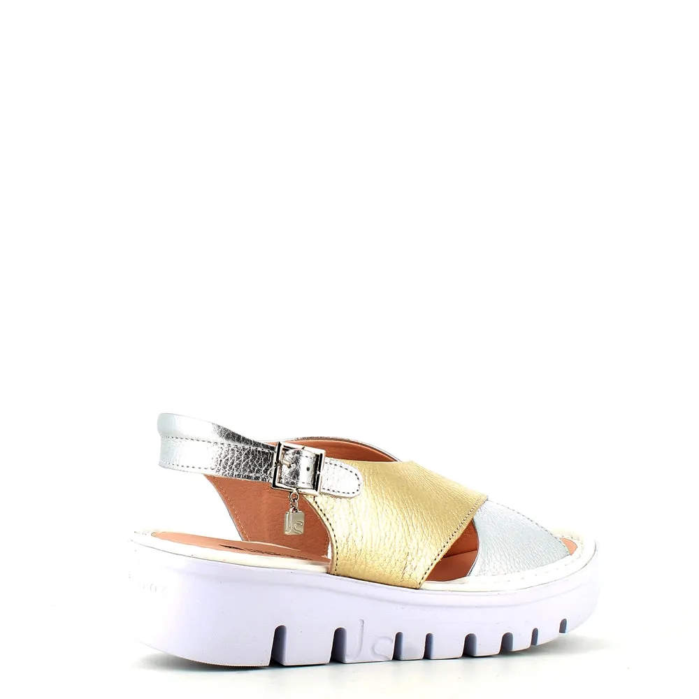 Jose Saenz Wedge Criss Sandal Gold/Silver