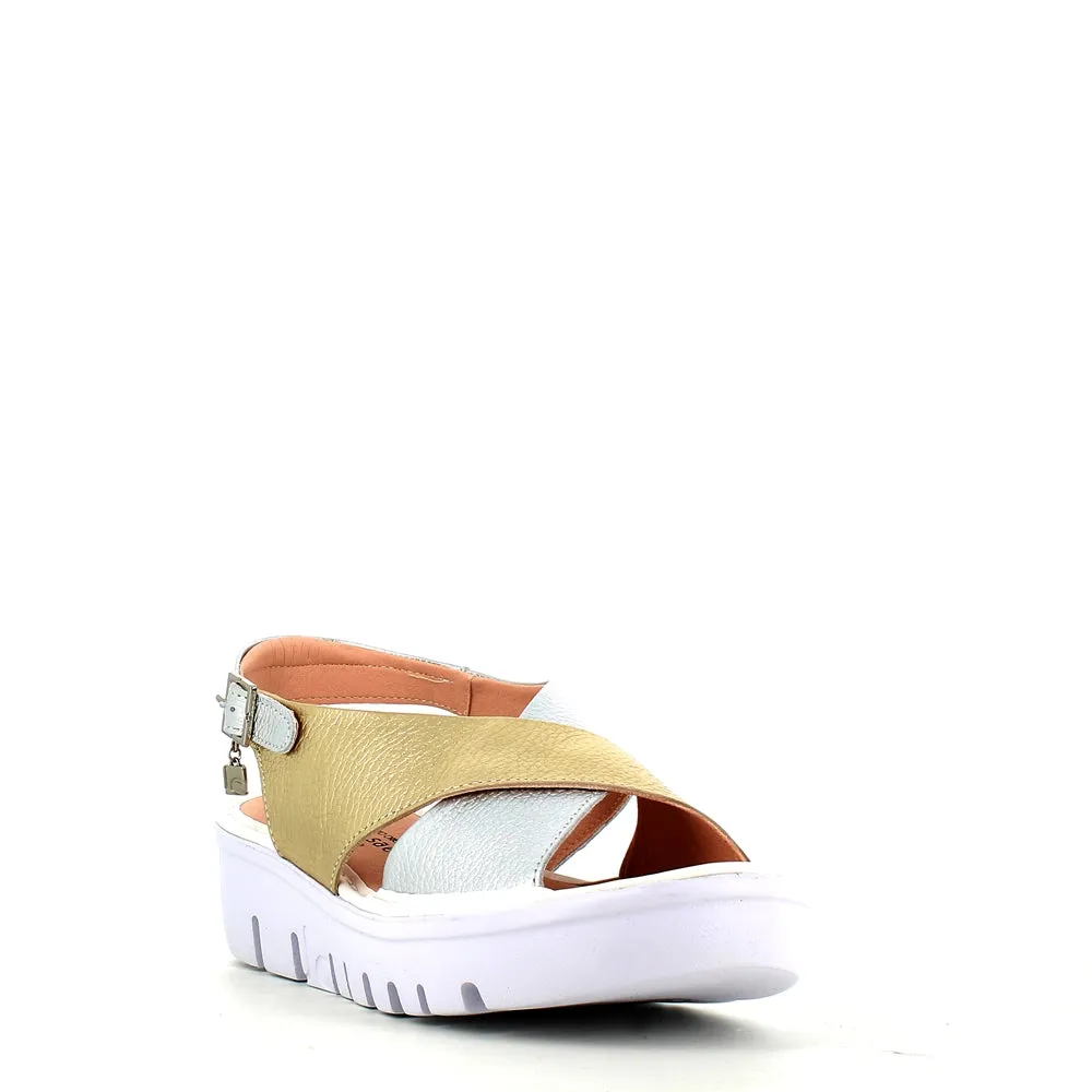 Jose Saenz Wedge Criss Sandal Gold/Silver
